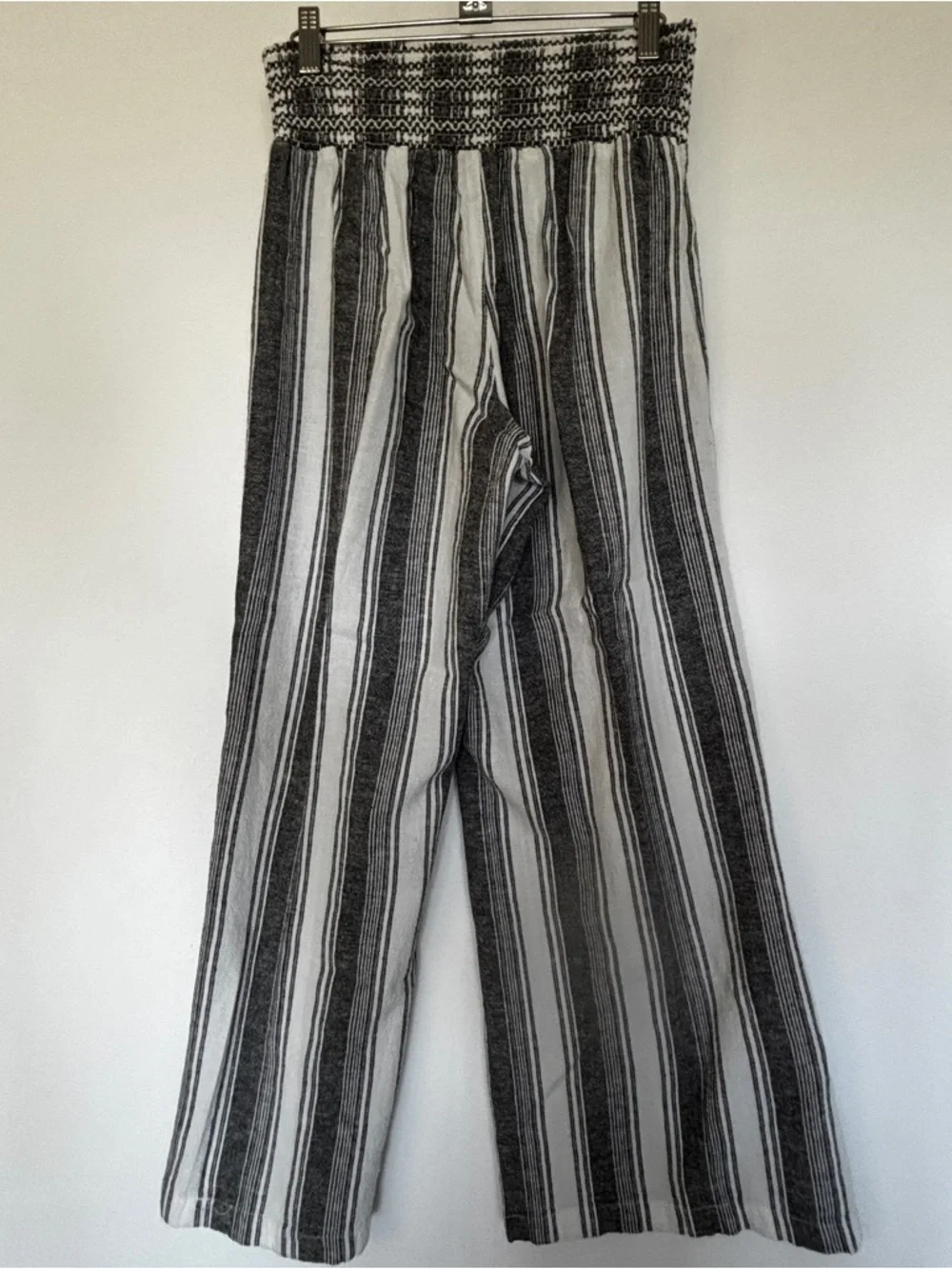 Rewash Sz L Linen/Cotton Black/White Wide Leg Pants Elastic Pull-on Pants Trendy - Picture 2 of 9